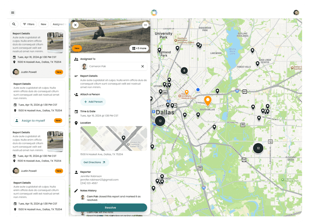 Neighbor Solutions case management dashboard showing client records and service tracking