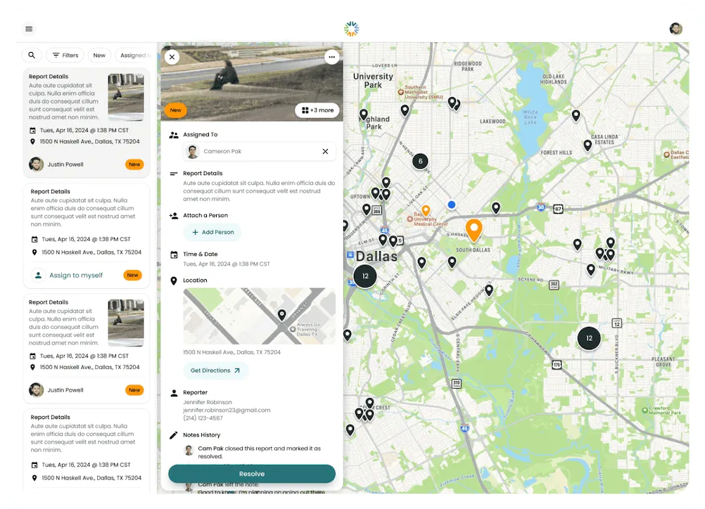 Neighbor Solutions case management dashboard showing client records and service tracking