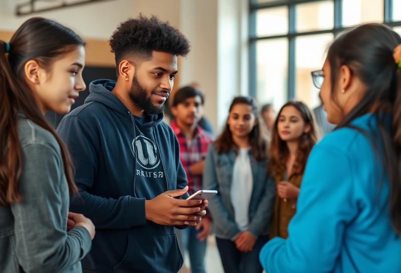 Youth mentor working with teenagers in community center